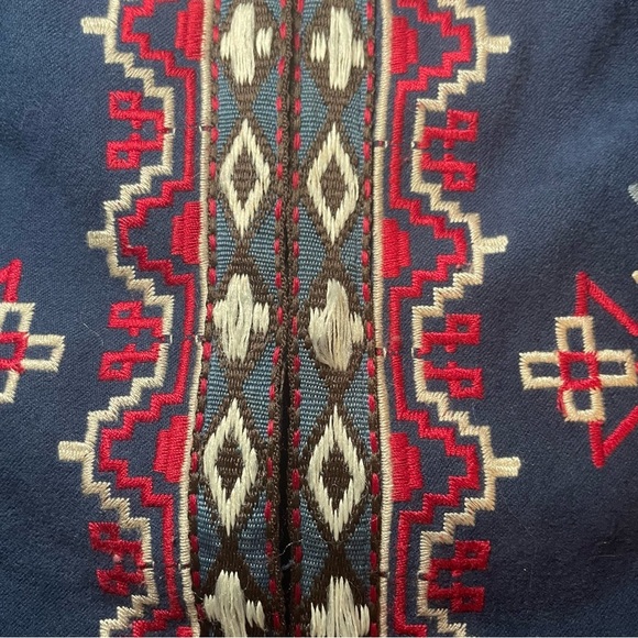 Flying Tomato Blue Faux Suede Southwestern Jacket Fringe Embroidered Small Aztec - Picture 15 of 16